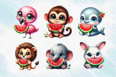 Cute Animals Eating Watermelon Clipart Bundle - CraftNest - Digital Crafting and Art
