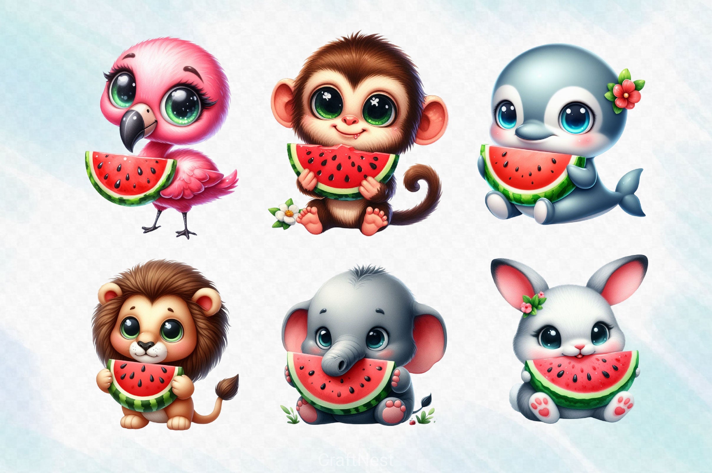 Cute Animals Eating Watermelon Clipart Bundle - CraftNest - Digital Crafting and Art