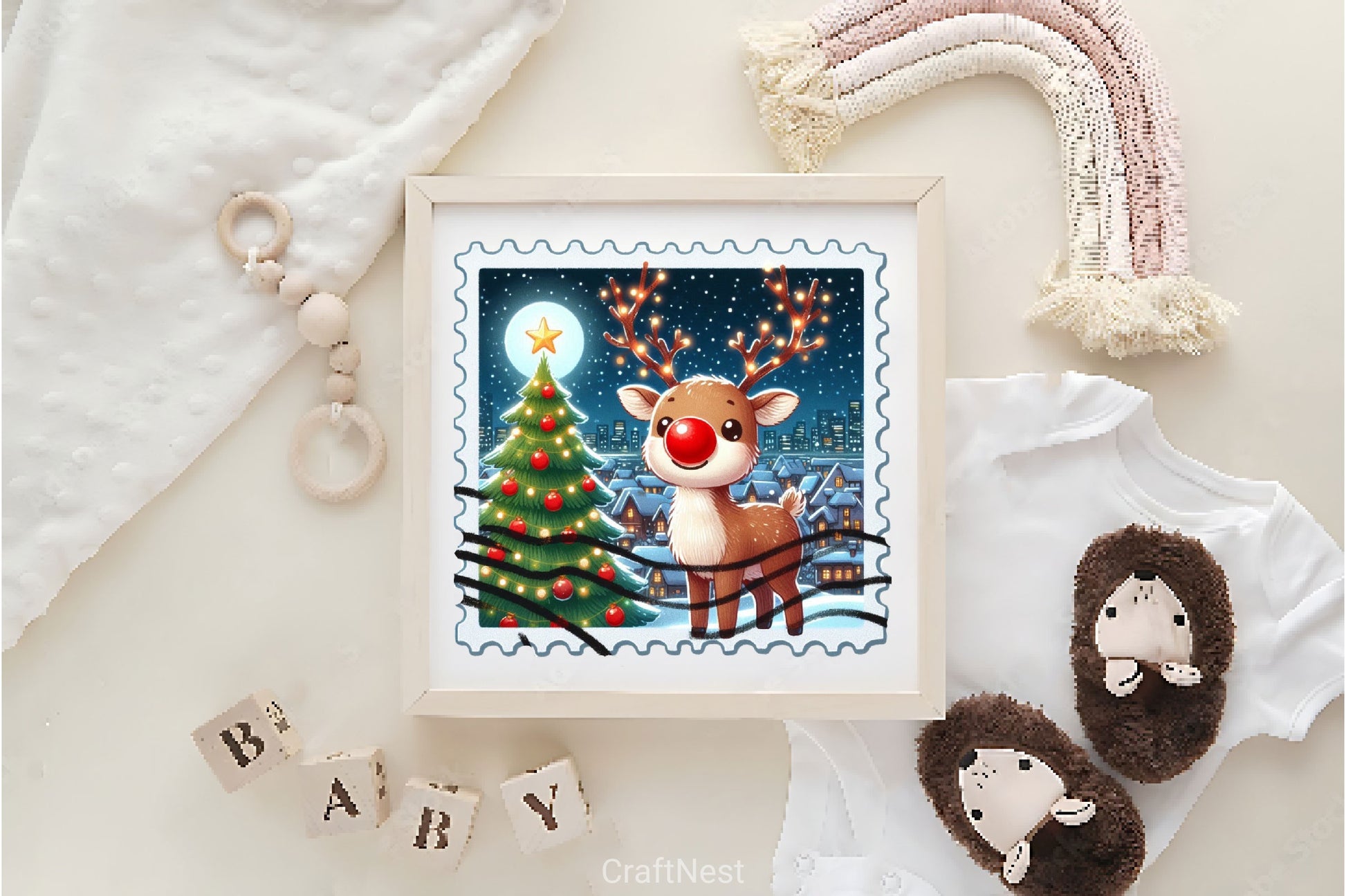 Christmas Reindeer Postage Stamps Clipart Bundle 4 - CraftNest - Digital Crafting and Art