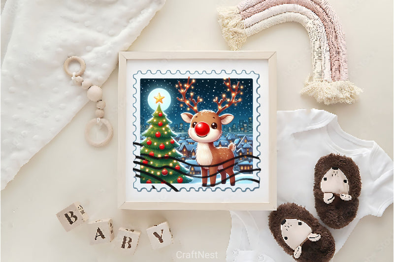 Christmas Reindeer Postage Stamps Clipart Bundle 4 - CraftNest - Digital Crafting and Art