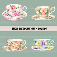 Teacups Vintage Clipart Bundle - CraftNest - Digital Crafting and Art