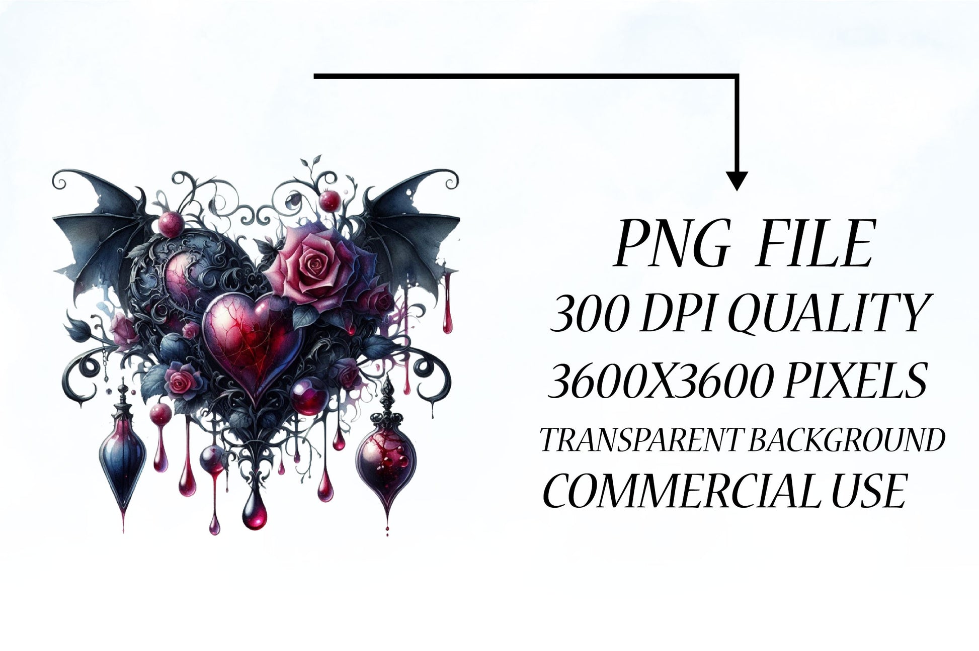Gothic Black Floral Hearts Clipart Bundle - CraftNest - Digital Crafting and Art