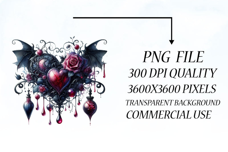 Gothic Black Floral Hearts Clipart Bundle - CraftNest - Digital Crafting and Art
