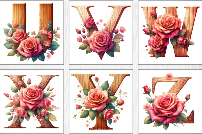 Wood Alphabet Rose Clipart Bundle 1 - CraftNest - Digital Crafting and Art