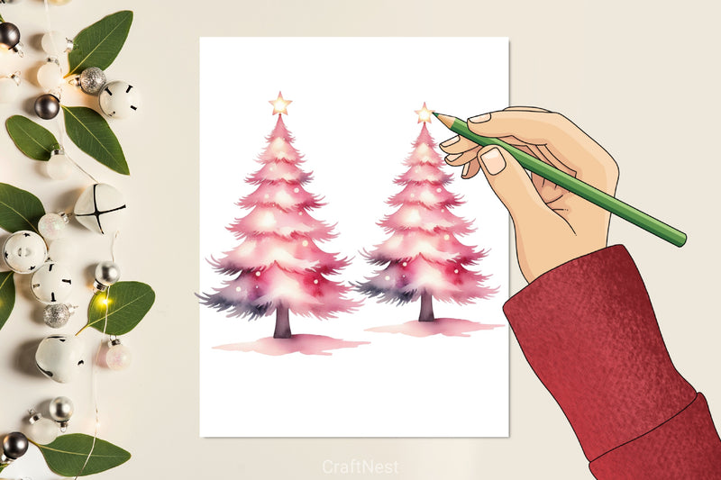 Pink Christmas Tree Clipart Bundle - CraftNest - Digital Crafting and Art
