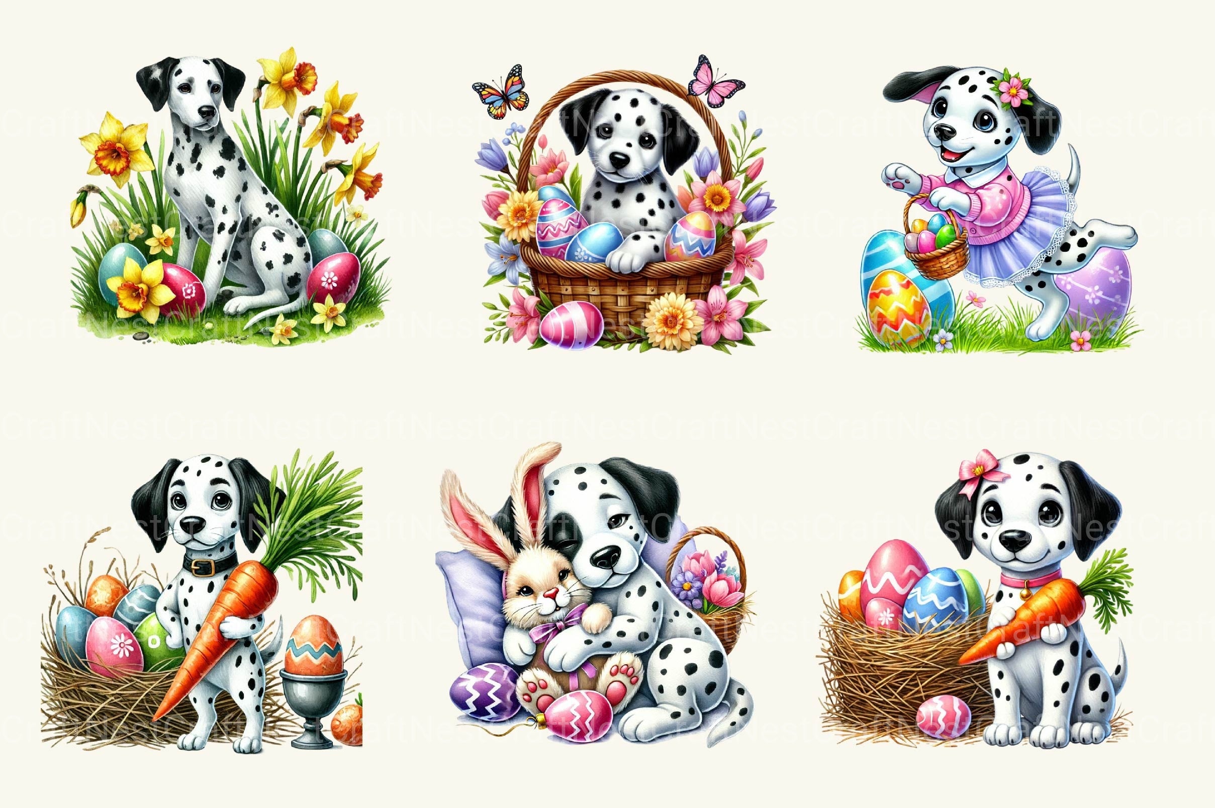 Easter Dalmatian Dog Clipart Bundle - CraftNest - Digital Crafting and Art