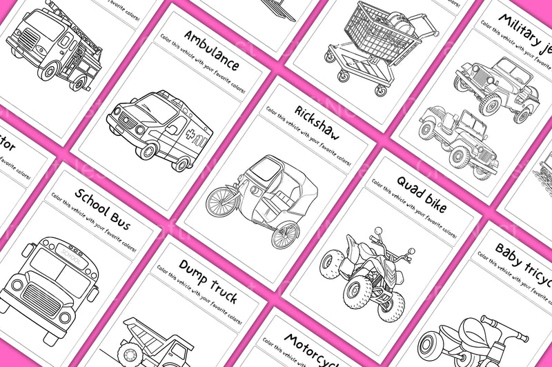 Vehicles Coloring Book for Kids - CraftNest - Digital Crafting and Art