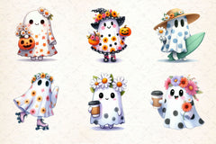 Halloween Floral Ghost Clipart Bundle 2 - CraftNest - Digital Crafting and Art