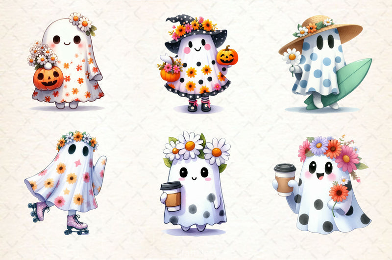 Halloween Floral Ghost Clipart Bundle 2 - CraftNest - Digital Crafting and Art