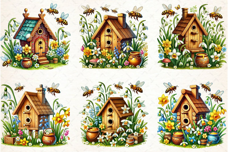 Spring Bee House Clipart Bundle - CraftNest - Digital Crafting and Art
