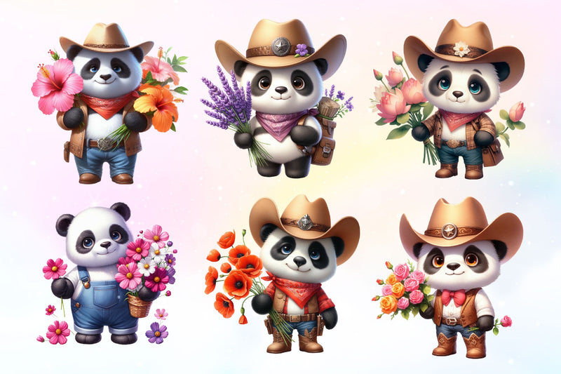 Howdy Panda With Flowers Clipart Bundle - CraftNest - Digital Crafting and Art