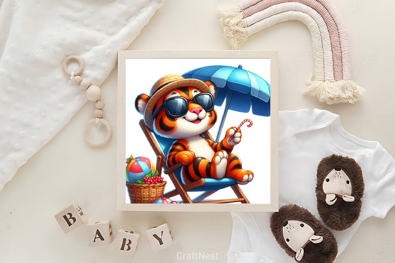 Cute Tiger Beach Clipart Bundle - CraftNest - Digital Crafting and Art