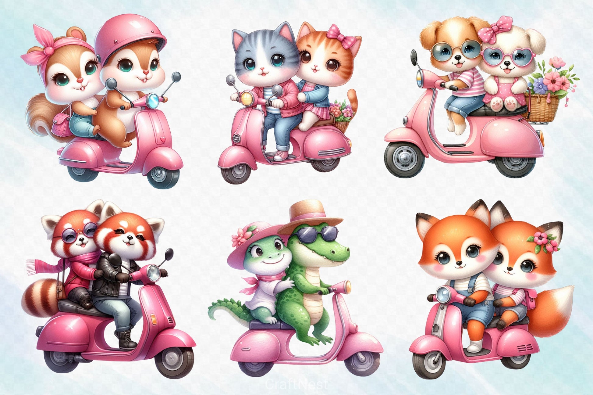 Animal Friends Ride A Scooter Clipart Bundle - CraftNest - Digital Crafting and Art