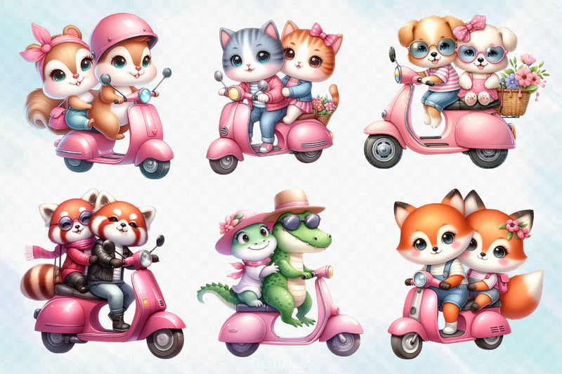 Animal Friends Ride A Scooter Clipart Bundle - CraftNest - Digital Crafting and Art