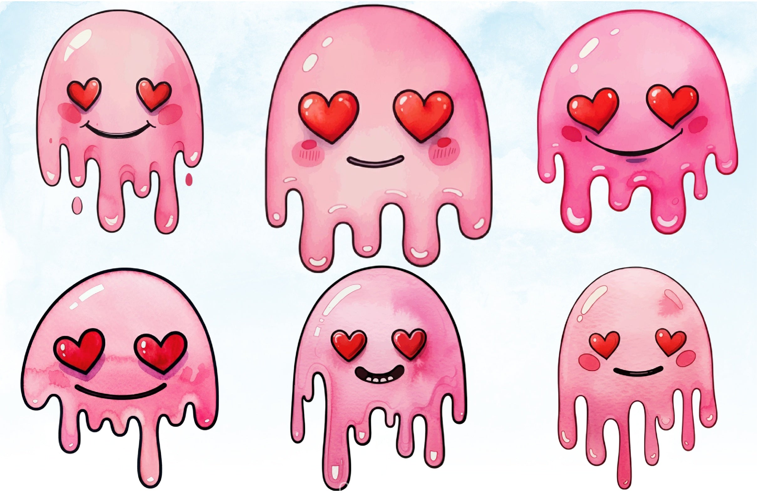 Valentine Drippy Smiley Face Clipart Bundle - CraftNest - Digital Crafting and Art