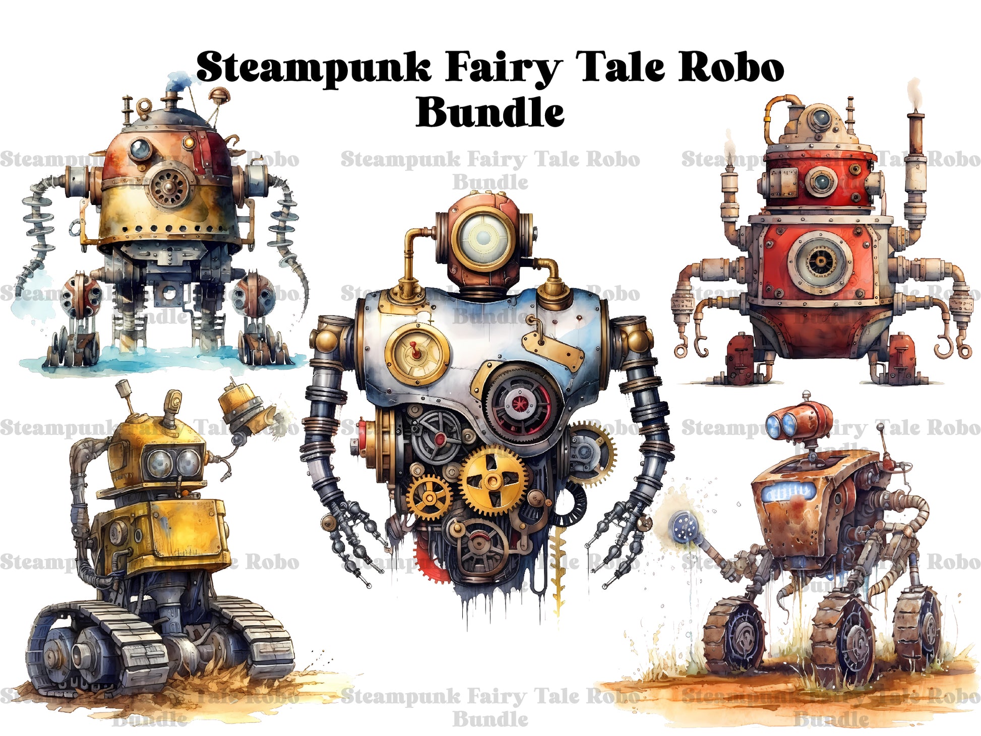 Steampunk Fairy Tale Robots Clipart - CraftNest