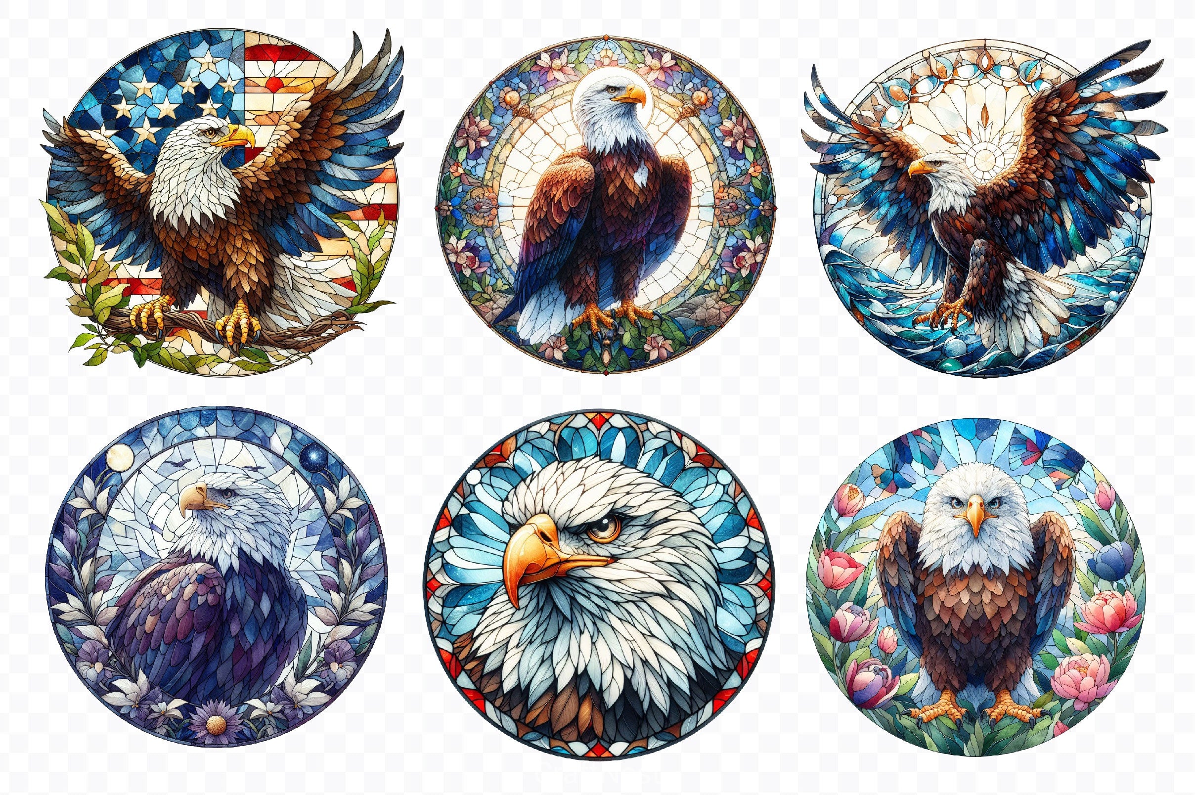 Bald Eagle Stained Glass North America Clipart Bundle - CraftNest - Digital Crafting and Art