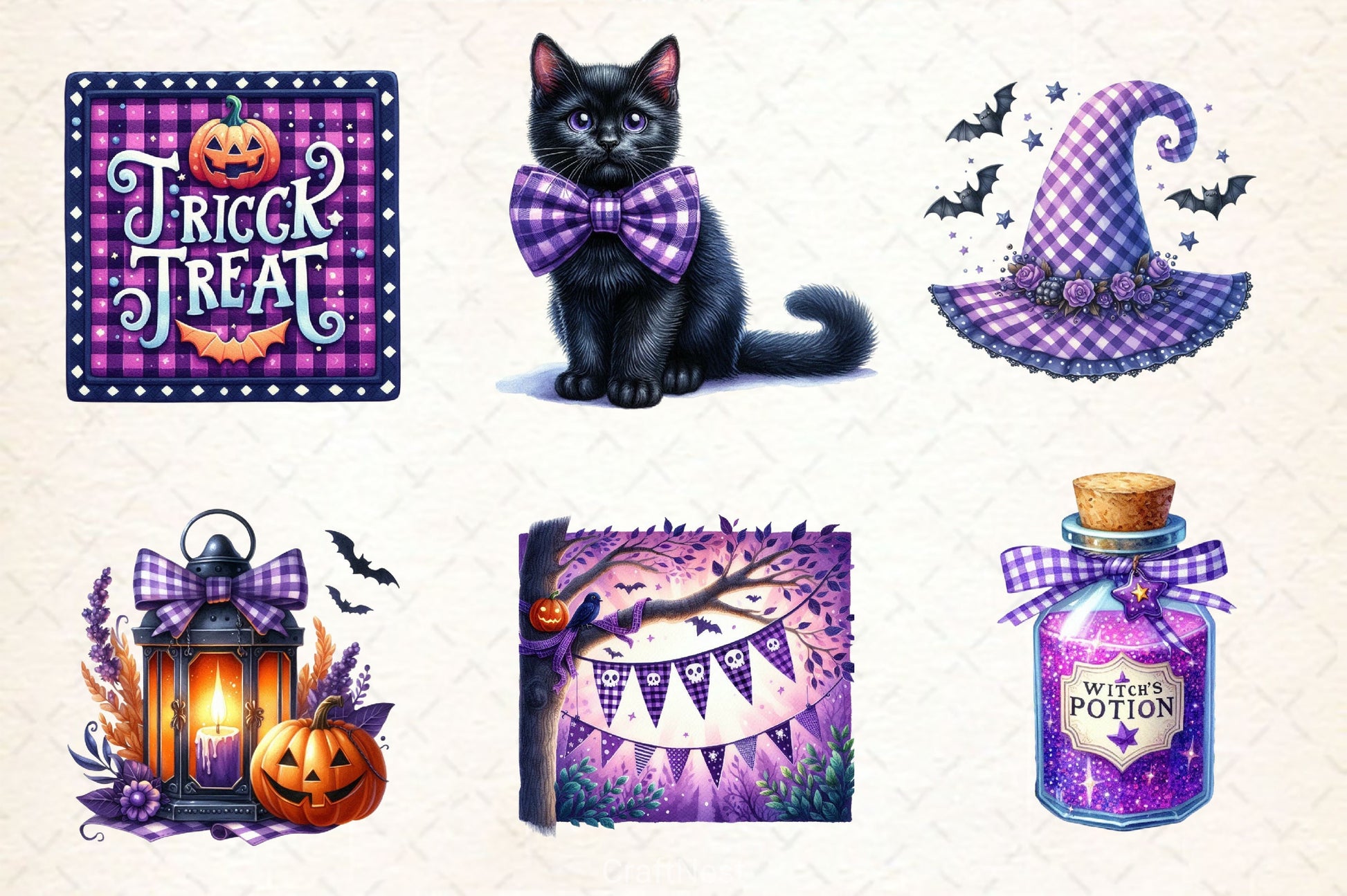 Purple Gingham Halloween Clipart Bundle - CraftNest - Digital Crafting and Art