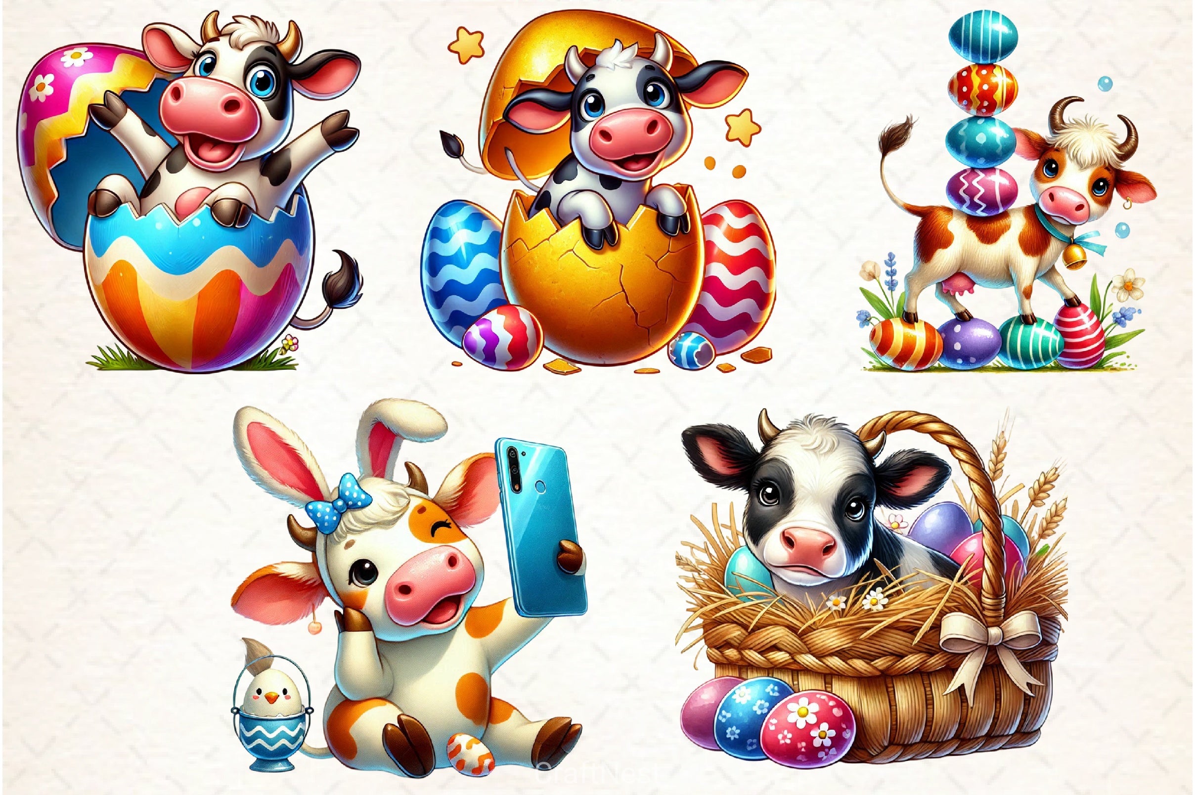 Funny Easter Cow Clipart Bundle - CraftNest - Digital Crafting and Art
