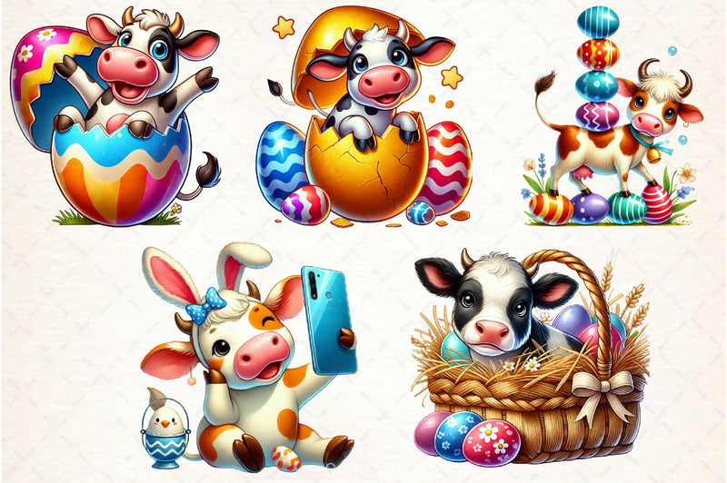 Funny Easter Cow Clipart Bundle - CraftNest - Digital Crafting and Art