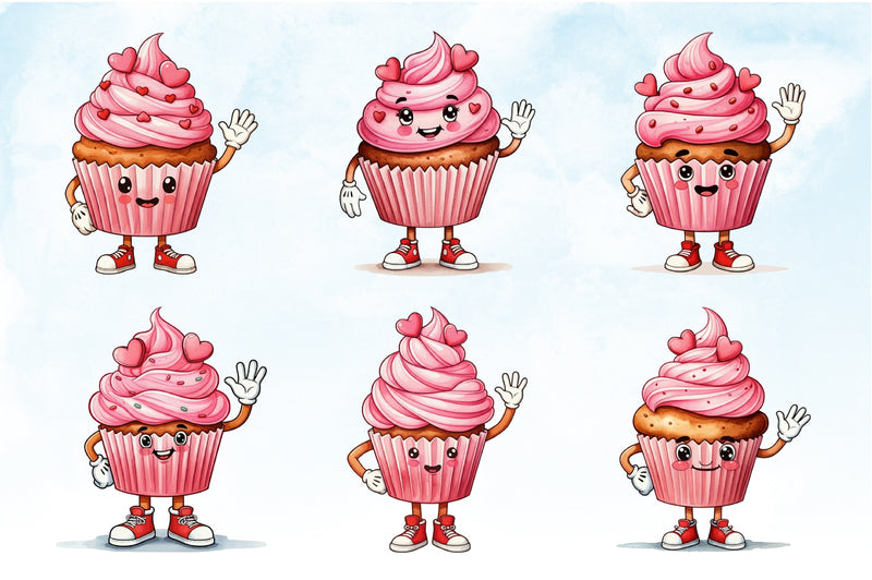 Kawaii Valentine Cupcake Clipart Bundle - CraftNest - Digital Crafting and Art