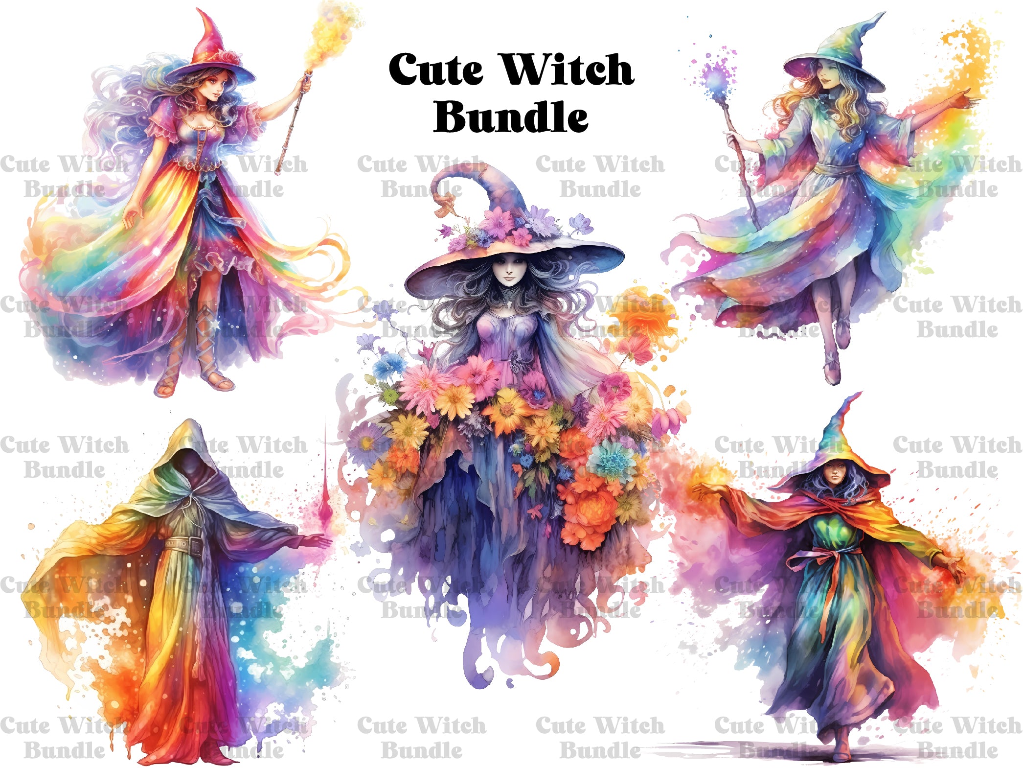 Rainbow Witches Clipart - CraftNest