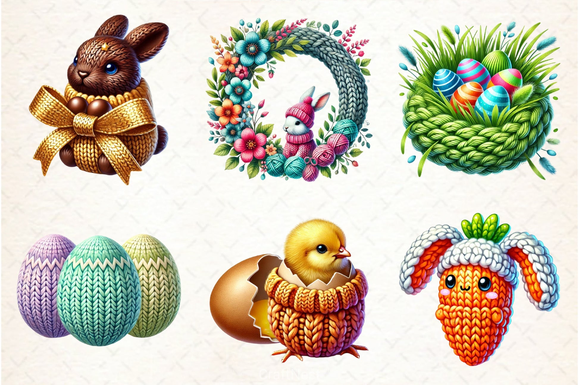 Knitted Easter Clipart Bundle - CraftNest - Digital Crafting and Art