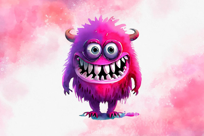 Pink Funny Monster 3D Clipart Bundle - CraftNest - Digital Crafting and Art