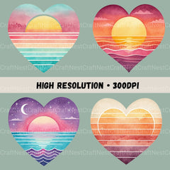 Retro Sunset Hearts Clipart Bundle - CraftNest - Digital Crafting and Art