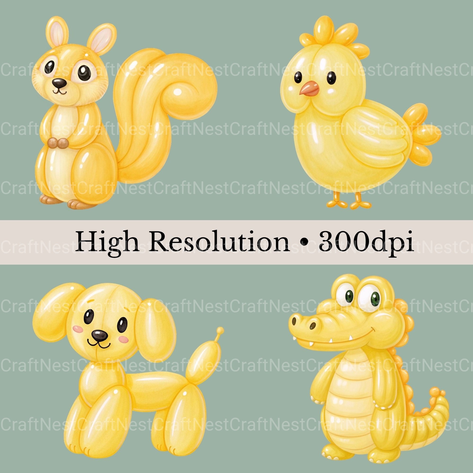 Balloon Animals Yellow Clipart Bundle - CraftNest - Digital Crafting and Art