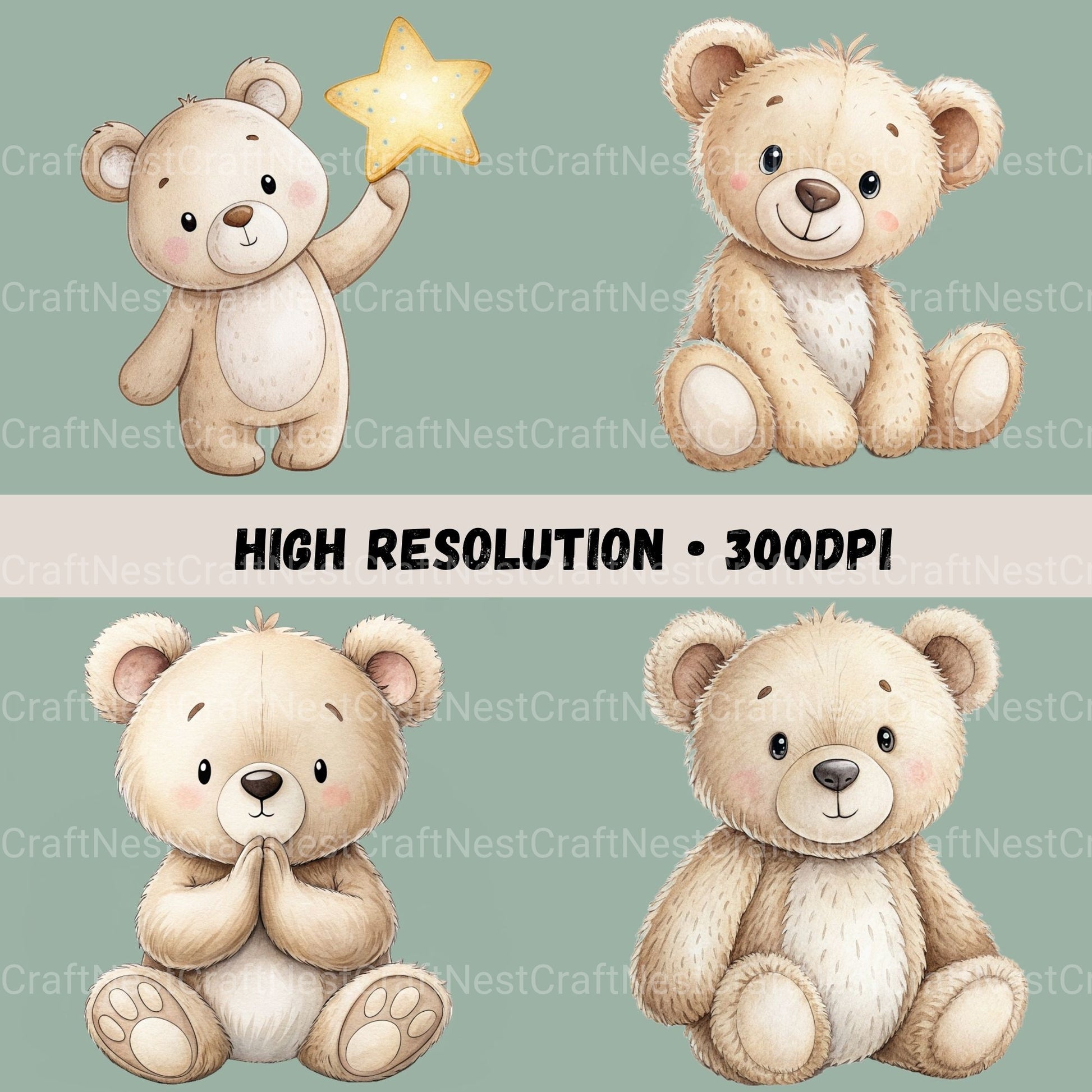 Neutral Bears Clipart Bundle - CraftNest - Digital Crafting and Art