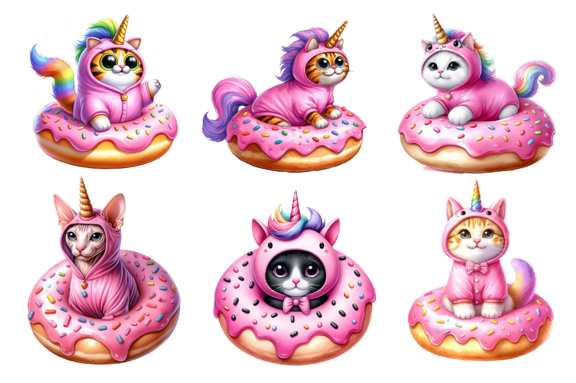 Cat Unicorn And Donut Clipart Bundle 2 - CraftNest - Digital Crafting and Art