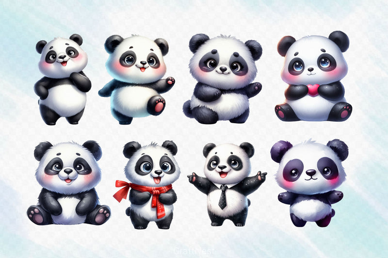 Funny Cute Panda Clipart Bundle - CraftNest - Digital Crafting and Art