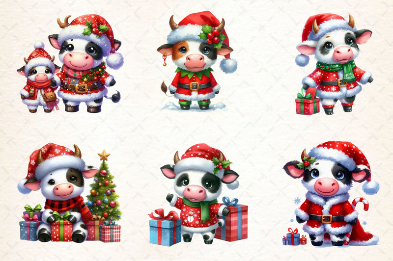 Christmas Cow Cute Cow Clipart Bundle - CraftNest - Digital Crafting and Art