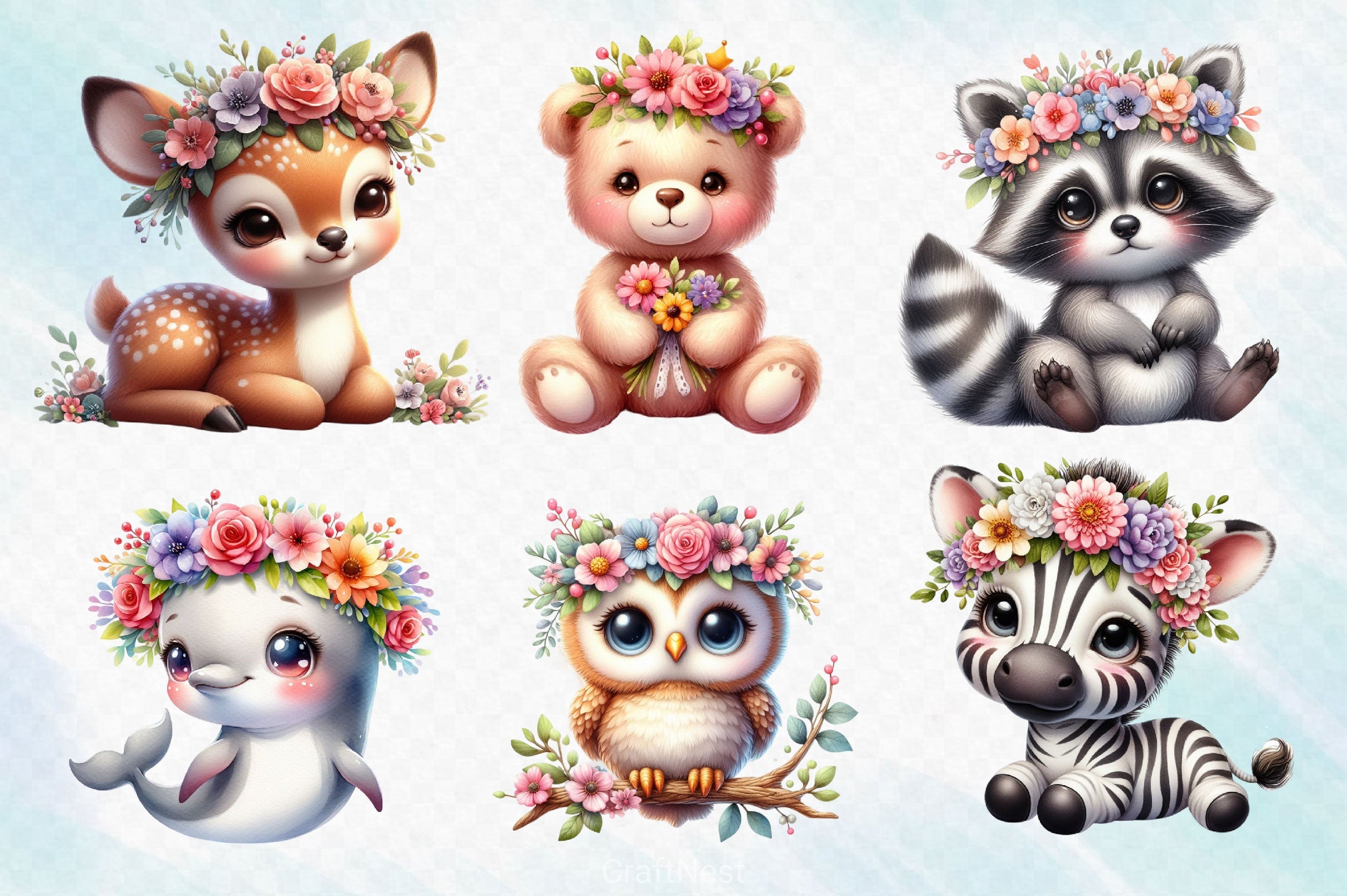Baby Animals With Flower Crowns Clipart Bundle 2 - CraftNest - Digital Crafting and Art