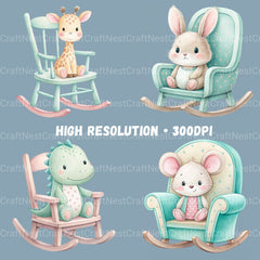 Rocking Chair Nursery Animals Clipart Bundle - CraftNest - Digital Crafting and Art