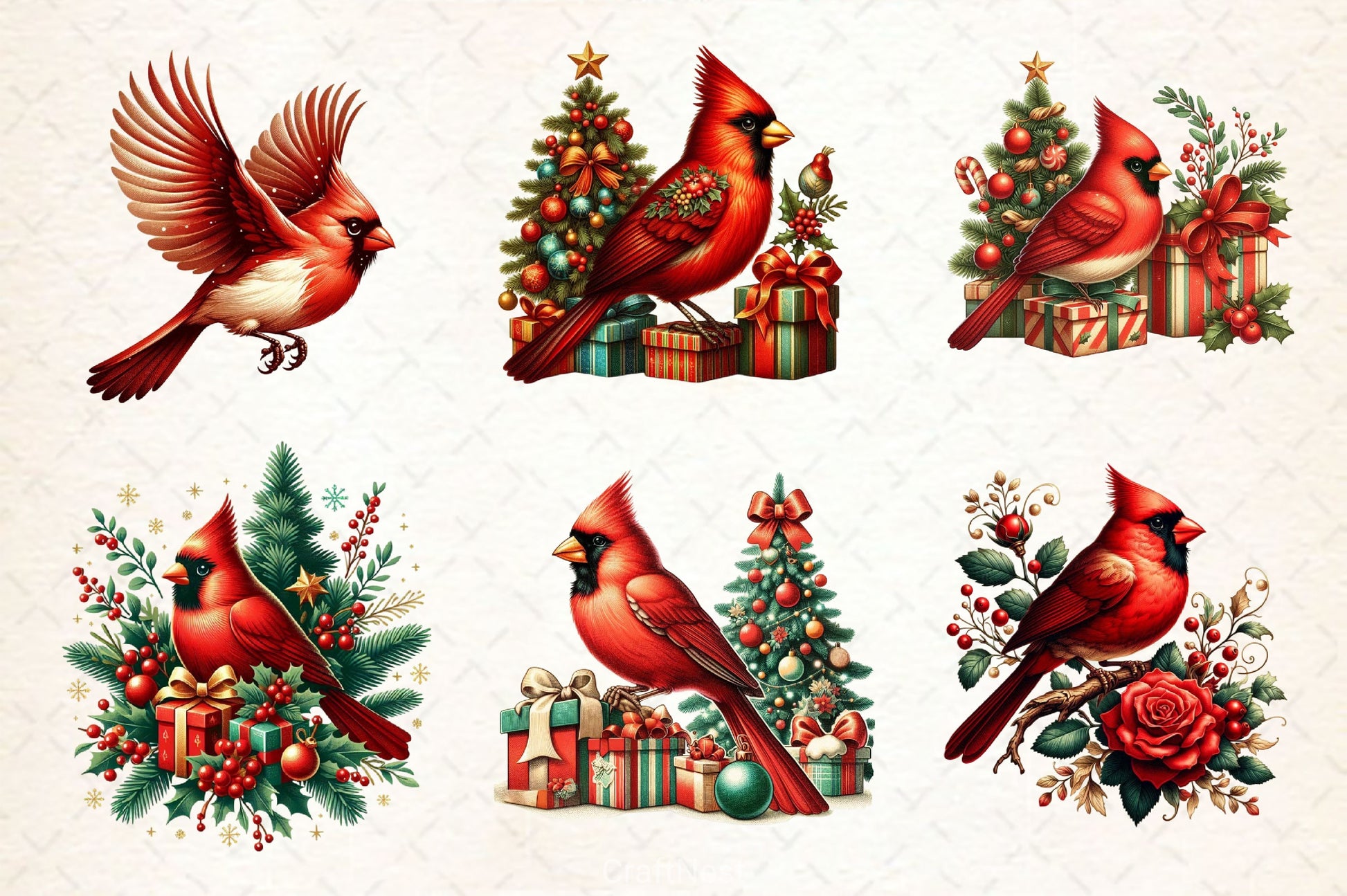 Christmas Cardinal Bird Clipart Bundle - CraftNest - Digital Crafting and Art