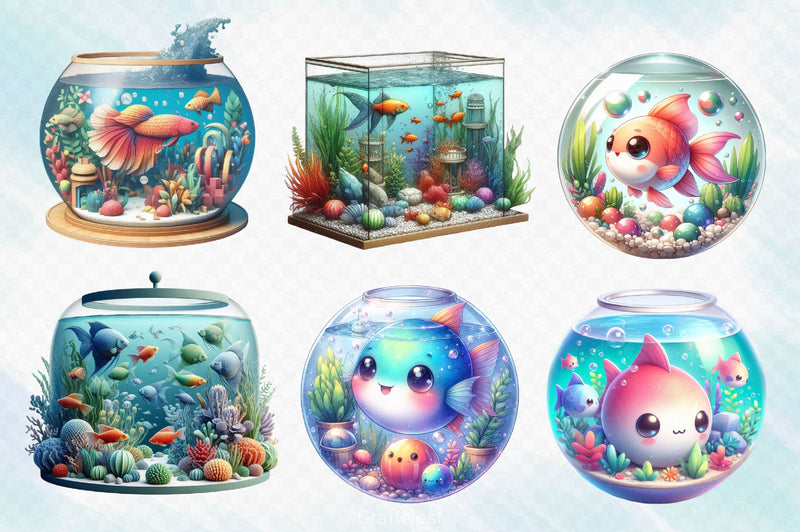 Fish Aquarium Clipart Bundle - CraftNest - Digital Crafting and Art