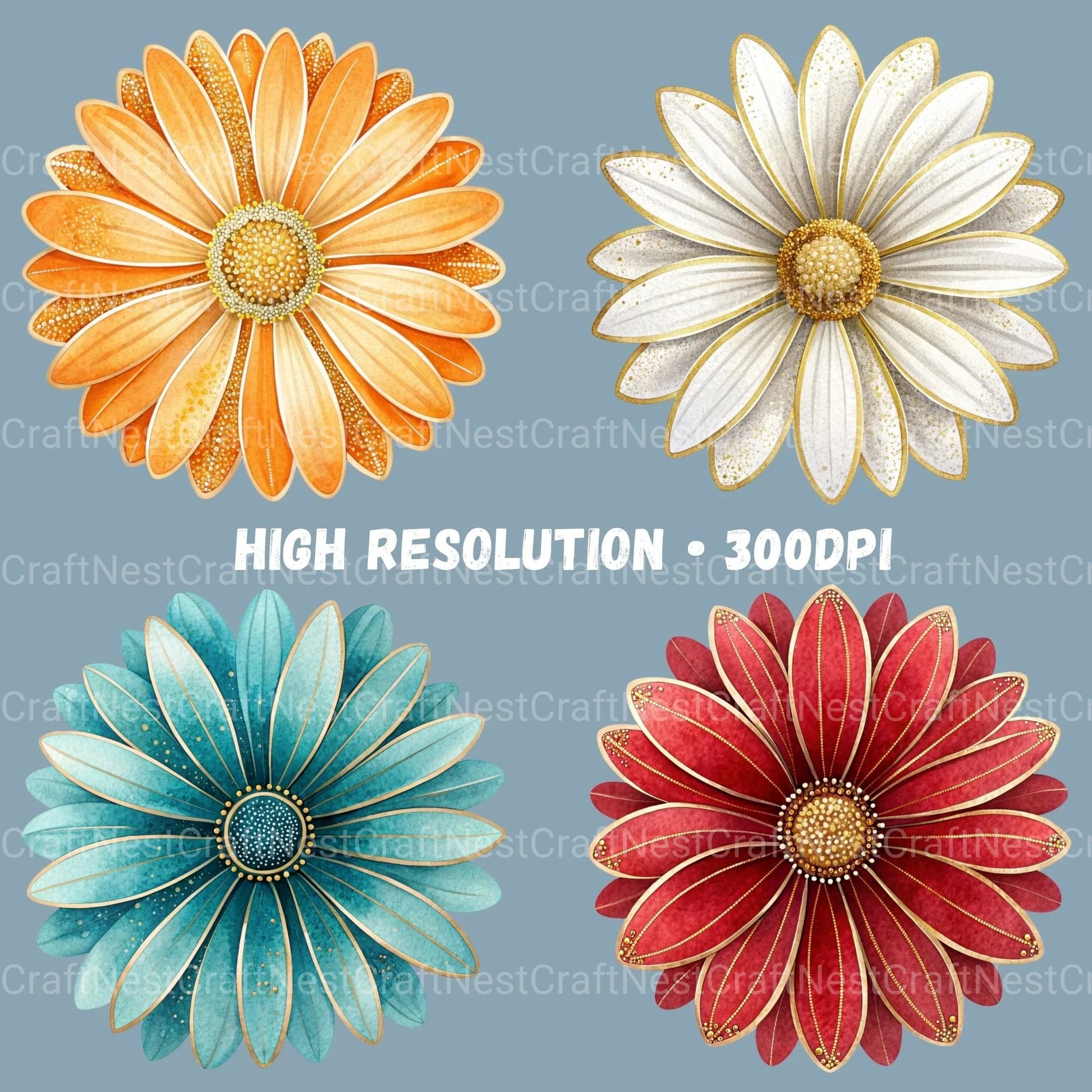 Daisies Glitter Clipart Bundle - CraftNest - Digital Crafting and Art