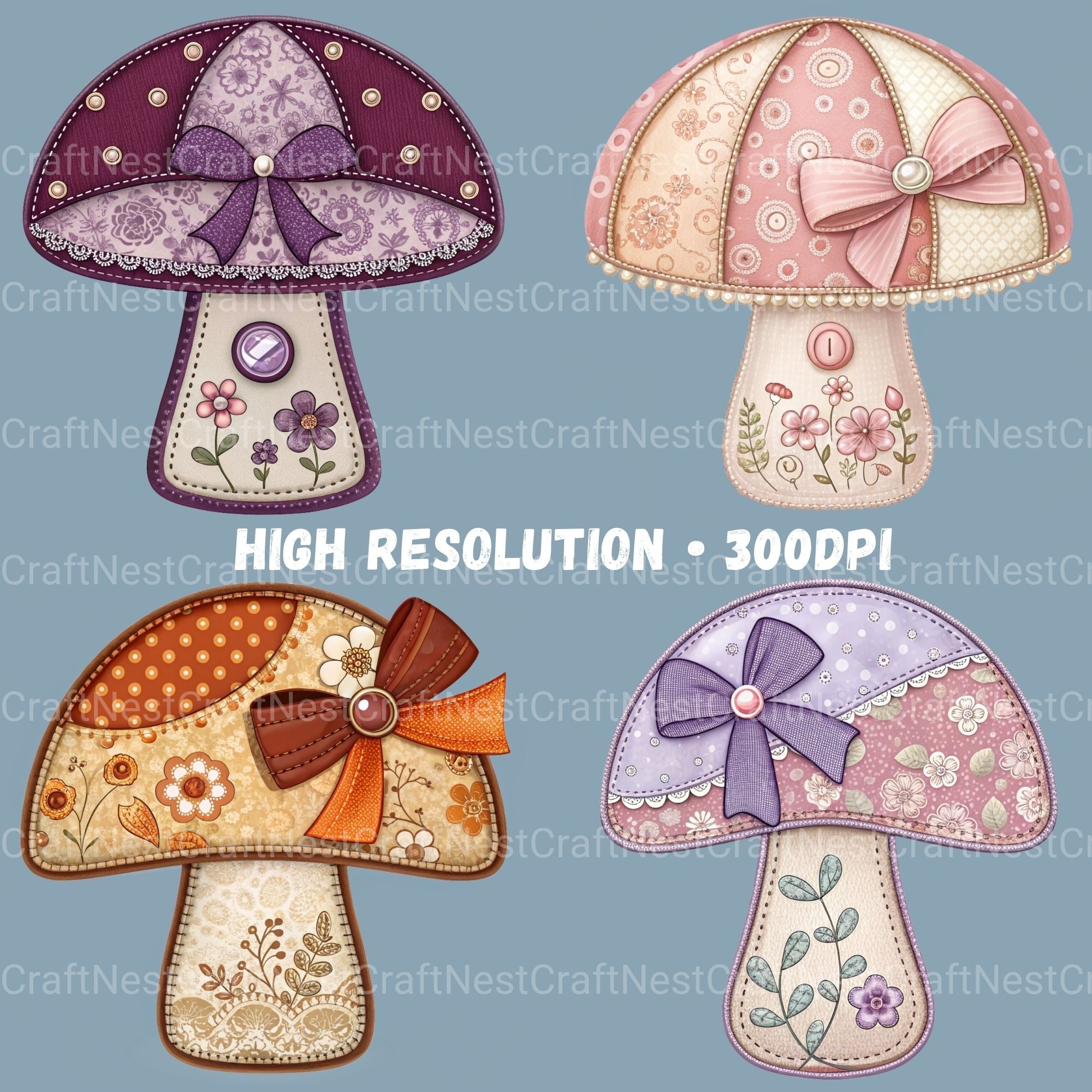 Quilted Mushrooms Clipart Bundle - CraftNest - Digital Crafting and Art