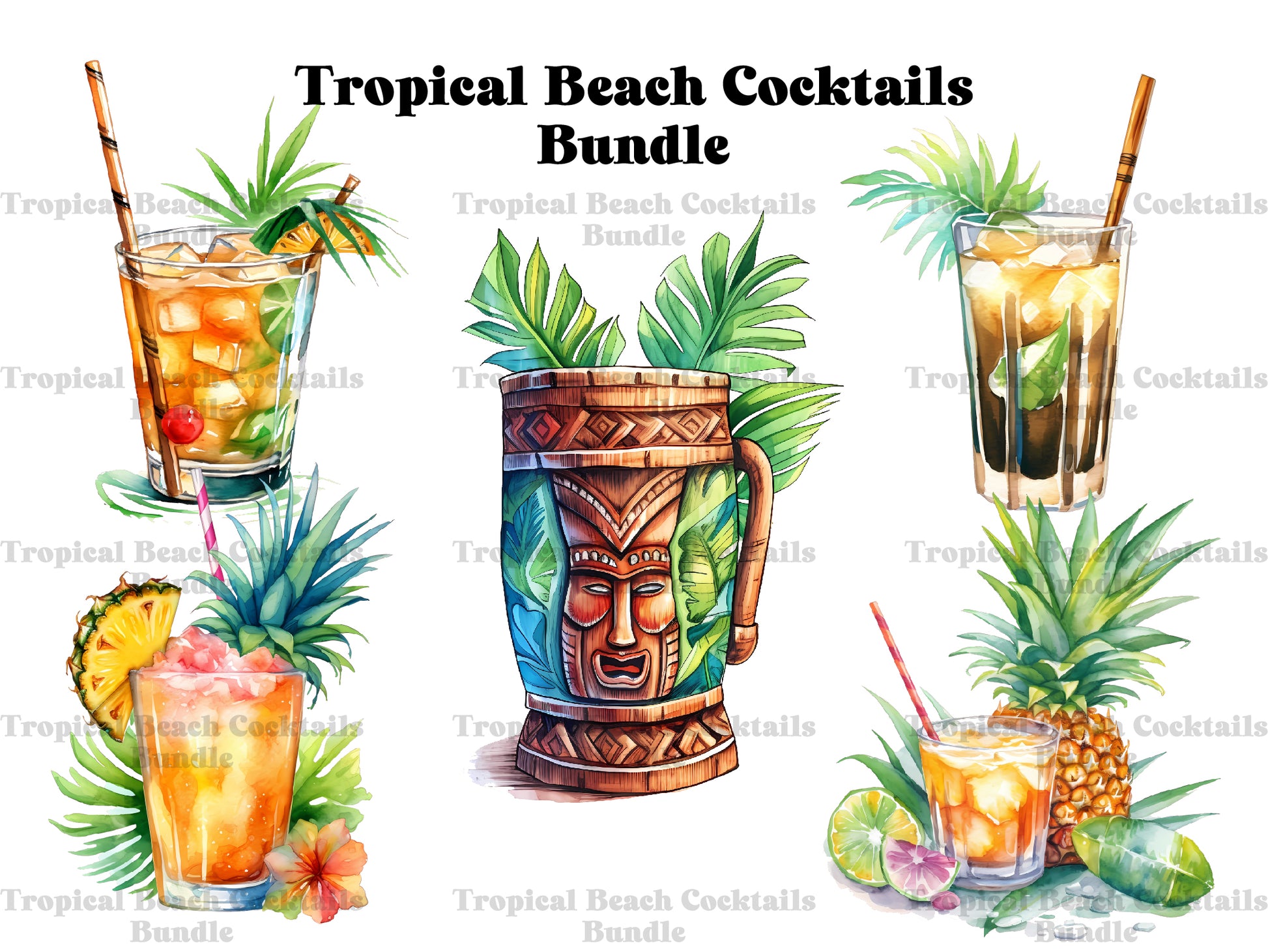 Tropical Beach Cocktails Clipart - CraftNest