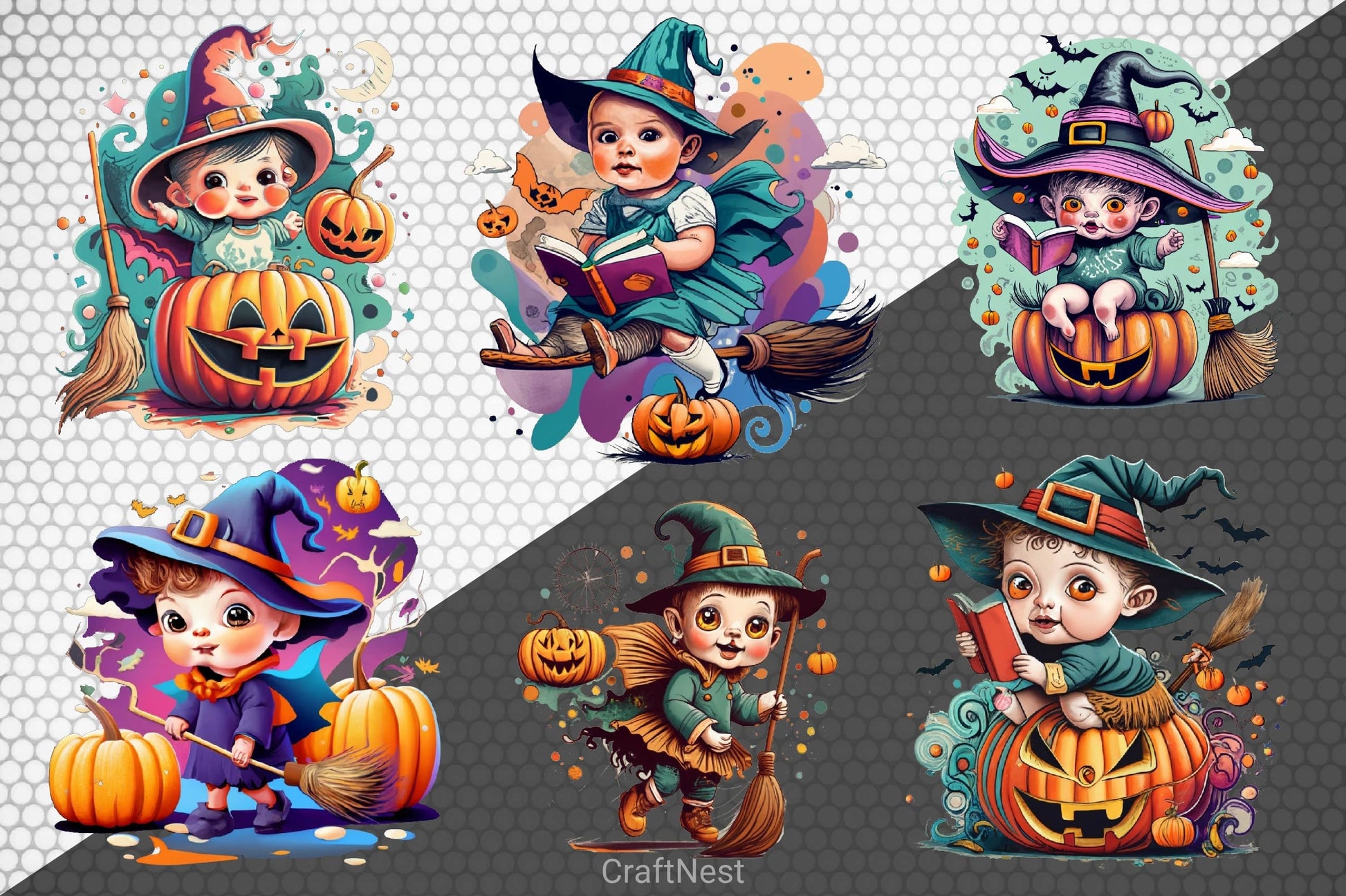 Halloween Cute Little Witches Clipart Bundle - CraftNest - Digital Crafting and Art