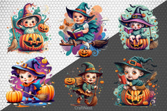 Halloween Cute Little Witches Clipart Bundle - CraftNest - Digital Crafting and Art
