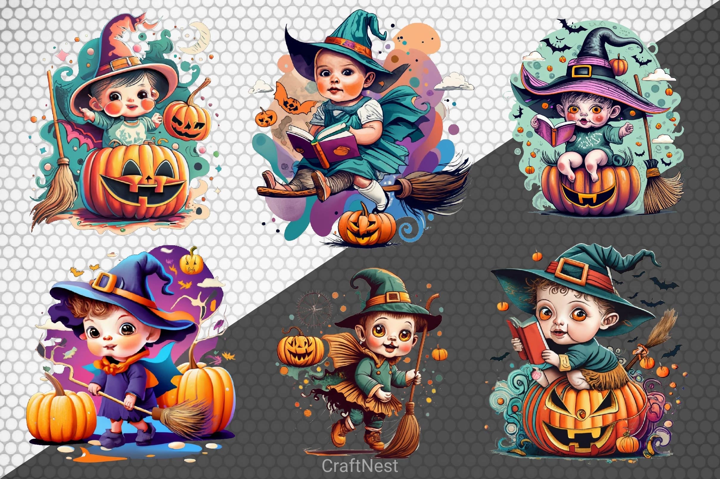 Halloween Cute Little Witches Clipart Bundle - CraftNest - Digital Crafting and Art