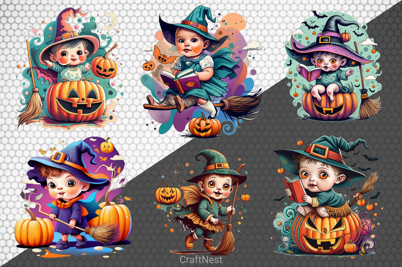 Halloween Cute Little Witches Clipart Bundle - CraftNest - Digital Crafting and Art