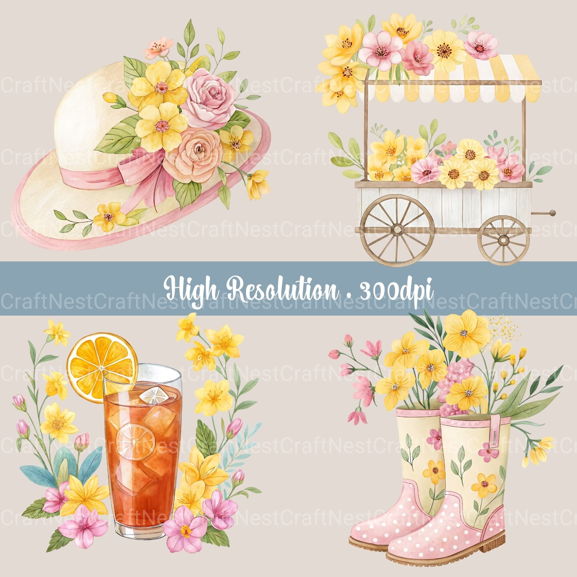 Spring Yellow Clipart Bundle - CraftNest - Digital Crafting and Art