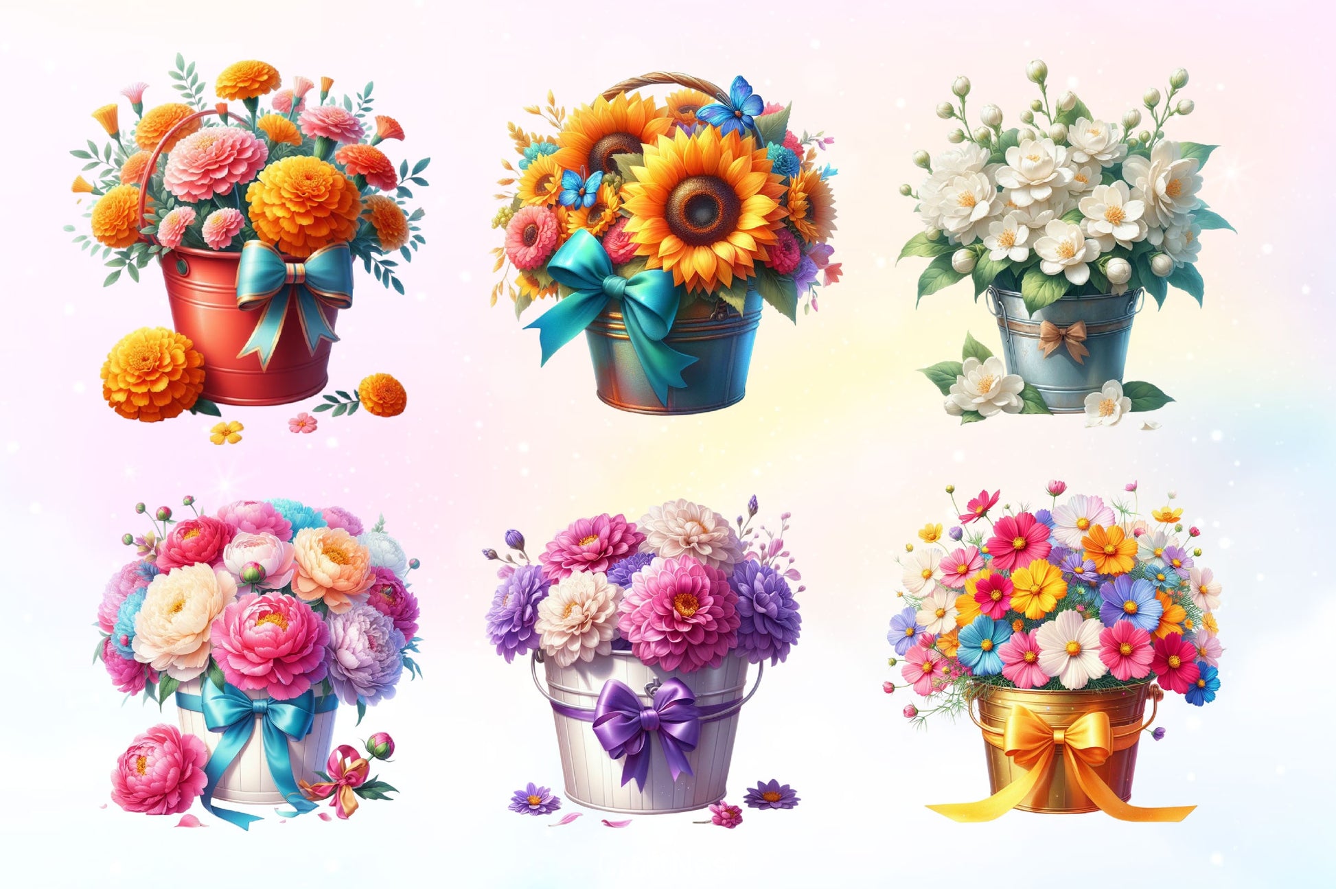 Spring Flower Bucket Clipart Bundle 2 - CraftNest - Digital Crafting and Art