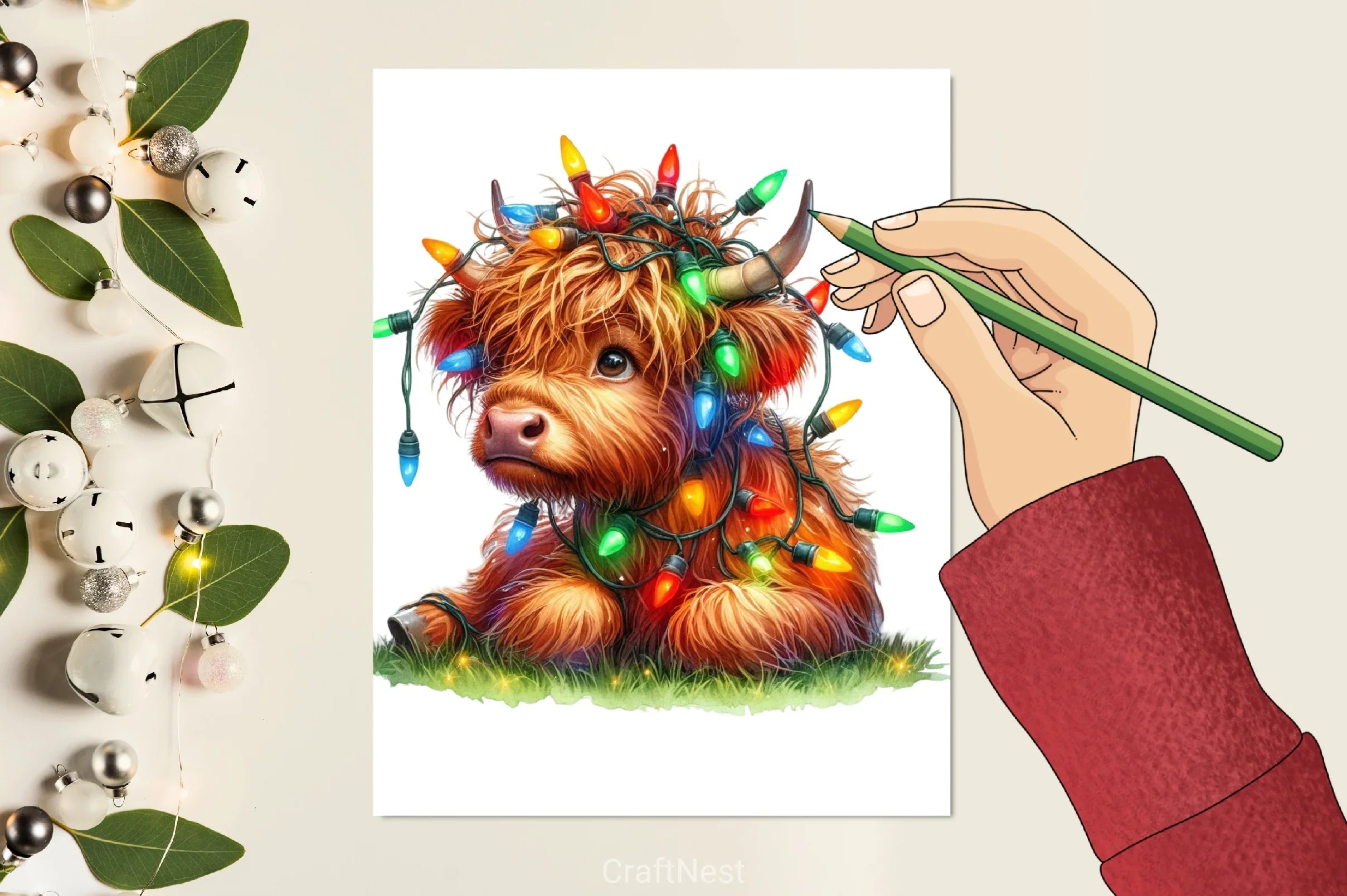 Christmas Highland Cow Clipart Bundle 9 - CraftNest - Digital Crafting and Art