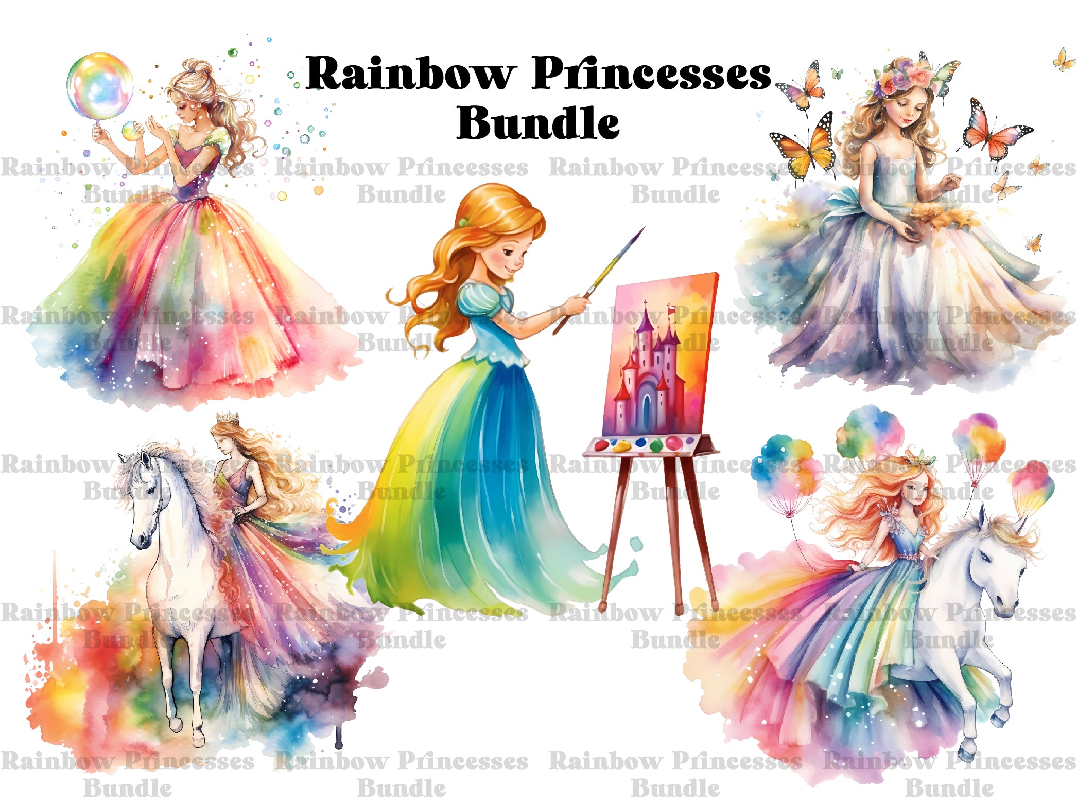 Rainbow Princesses Clipart - CraftNest