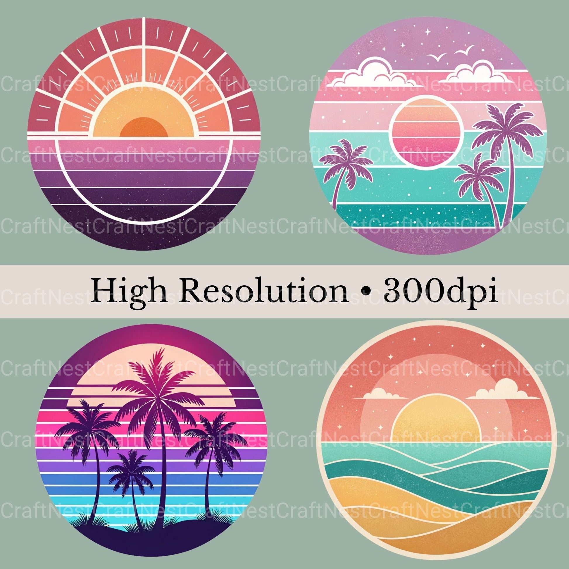 Retro Sunsets Clipart Bundle 1 - CraftNest - Digital Crafting and Art